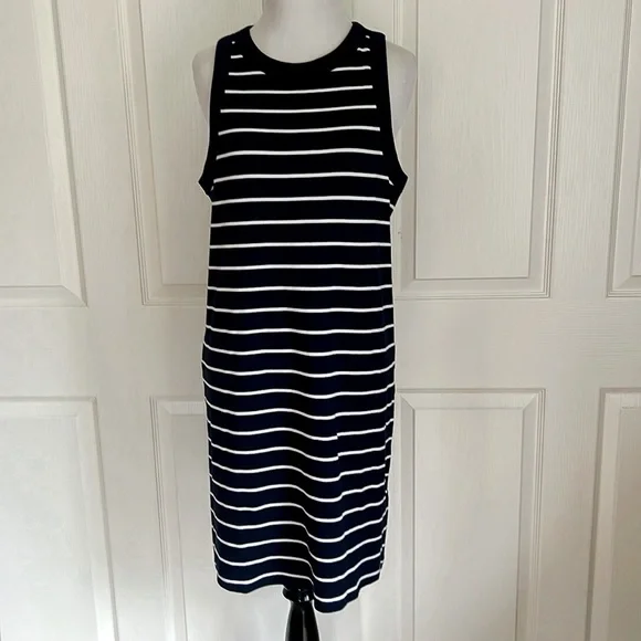 blue and white striped dress old navy Nautical Stripes Midi Dress - Navy and White (FINAL SALE), Medium | Hazel and Olive main image 1